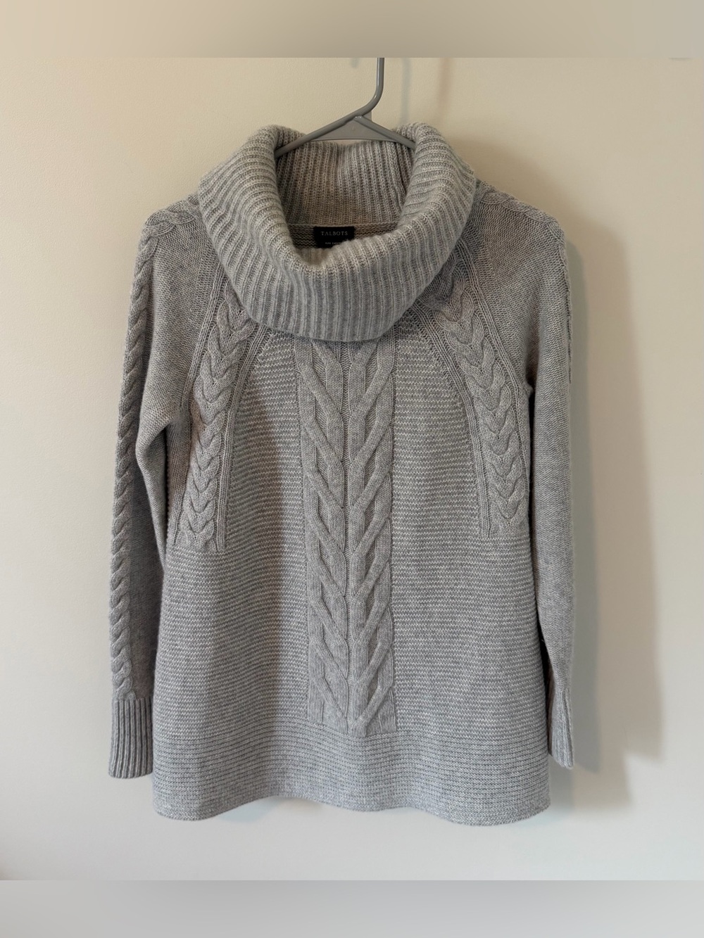 Talbots Pure Cashmere Cableknit Turtleneck Sweater Gray Size XS 100% Cashmere